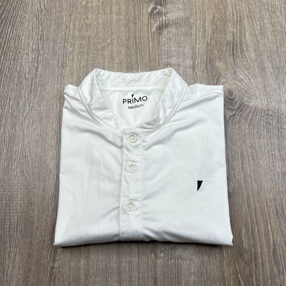 Primo Golf Polo Shirt Blade Collar Henley Performance White Short Sleeve Men's M